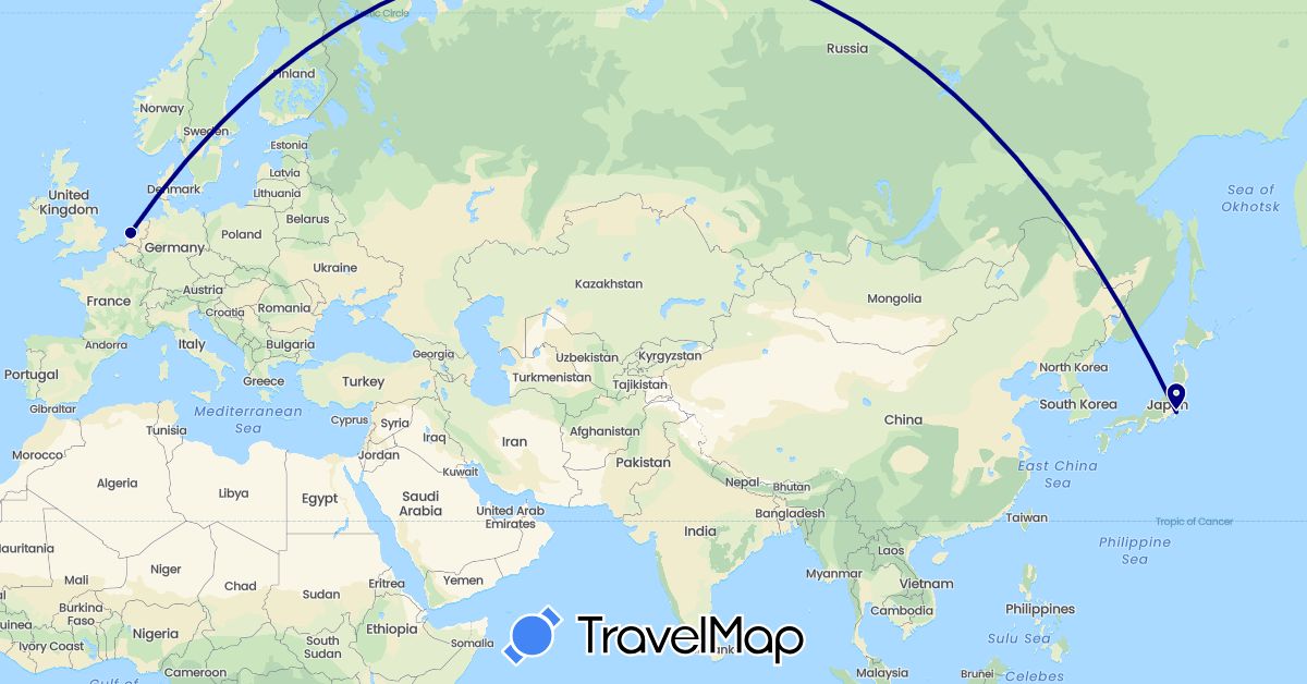 TravelMap itinerary: driving in Japan, Netherlands (Asia, Europe)